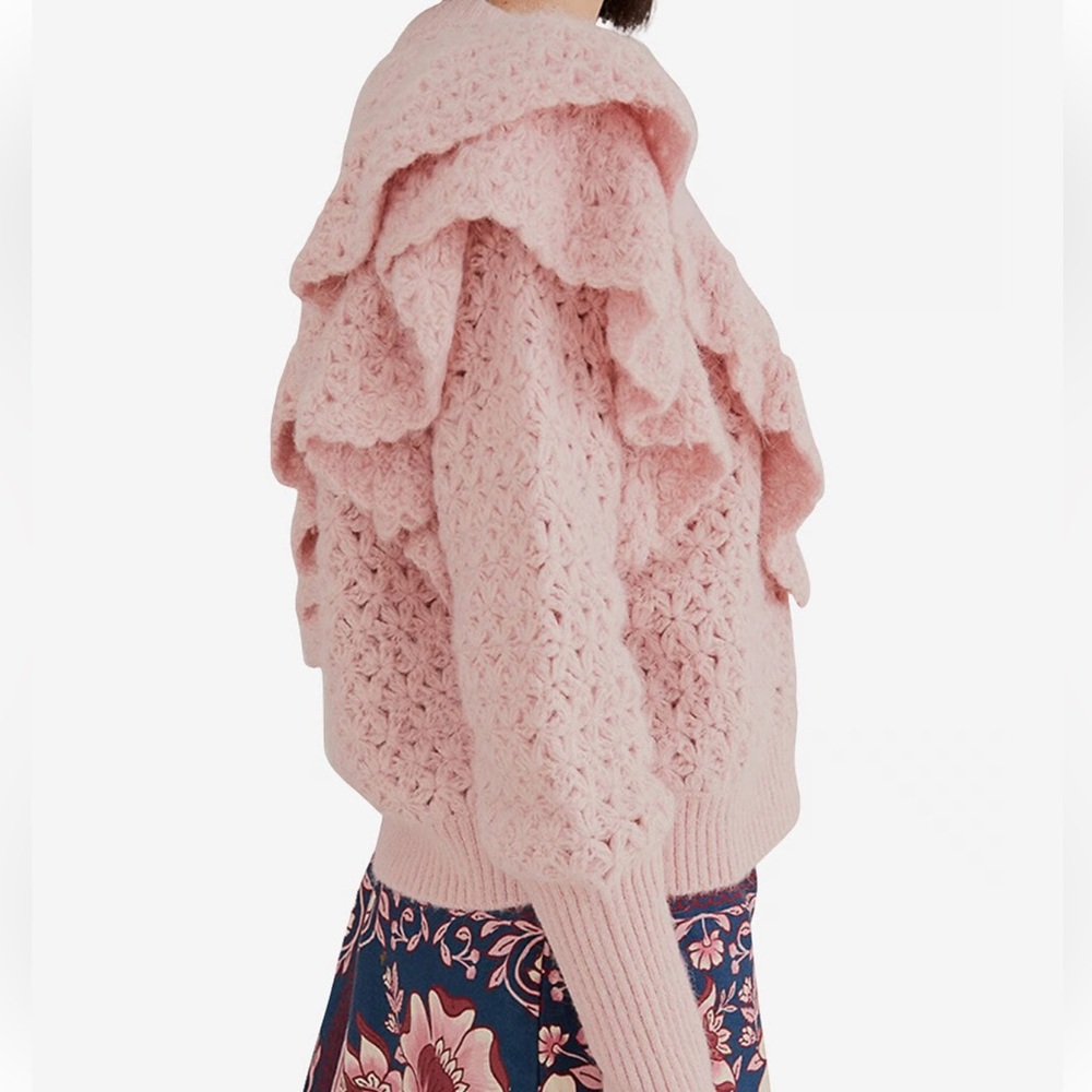 NWT FARM RIO Bohemian
Flower Texture ruffled openwork knit cardigan Sweater - Picture 8 of 12